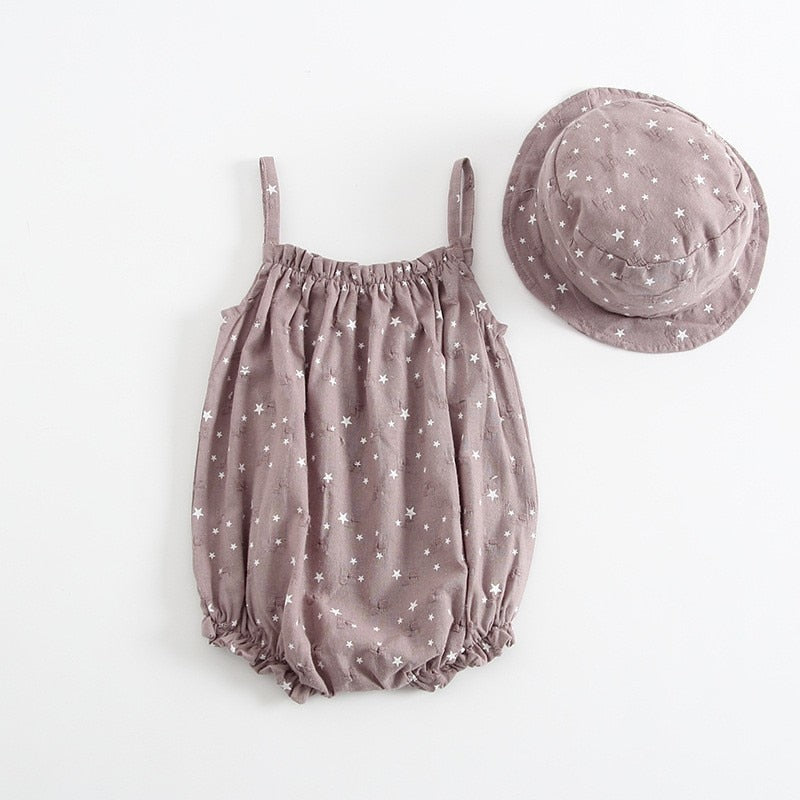 Romper with Matching Hat Set | Adorable Sleeveless Romper and Bucket Hat itsykitschycoo