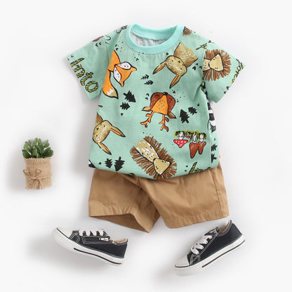 Cartoon Print Baby/Toddler Two-Piece Summer Set | Stylish and Comfortable Outfits for Boys itsykitschycoo