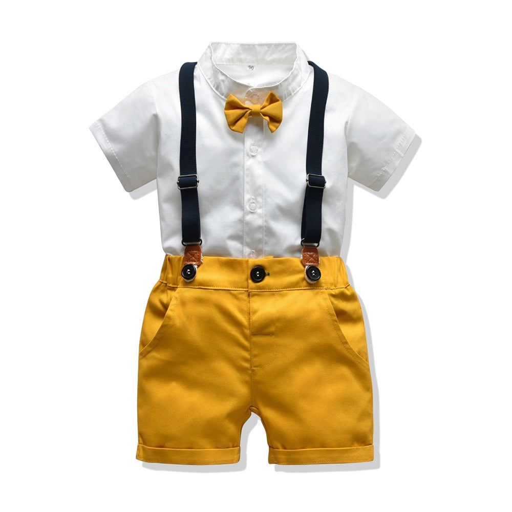 Summer Suit Set with Bow Tie & Suspenders | Stylish Cotton Outfit for Babies itsykitschycoo