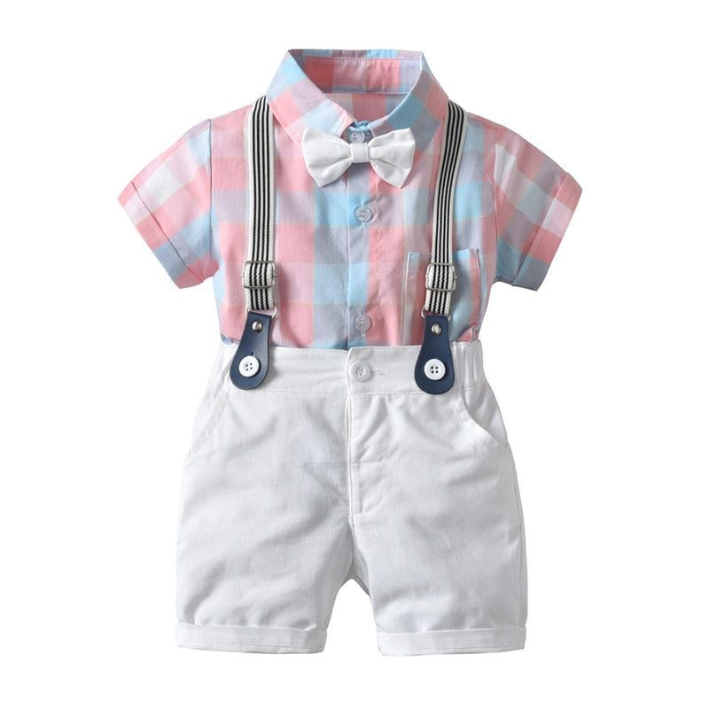 Summer Suit Set with Bow Tie & Suspenders | Stylish Cotton Outfit for Babies itsykitschycoo