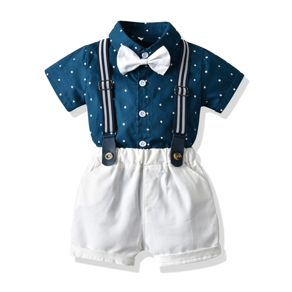 Summer Suit Set with Bow Tie & Suspenders | Stylish Cotton Outfit for Babies itsykitschycoo