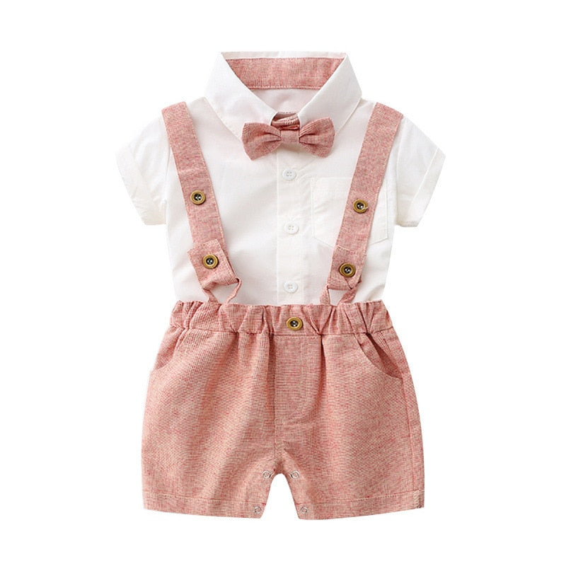 Summer Suit Set with Bow Tie & Suspenders | Stylish Cotton Outfit for Babies itsykitschycoo