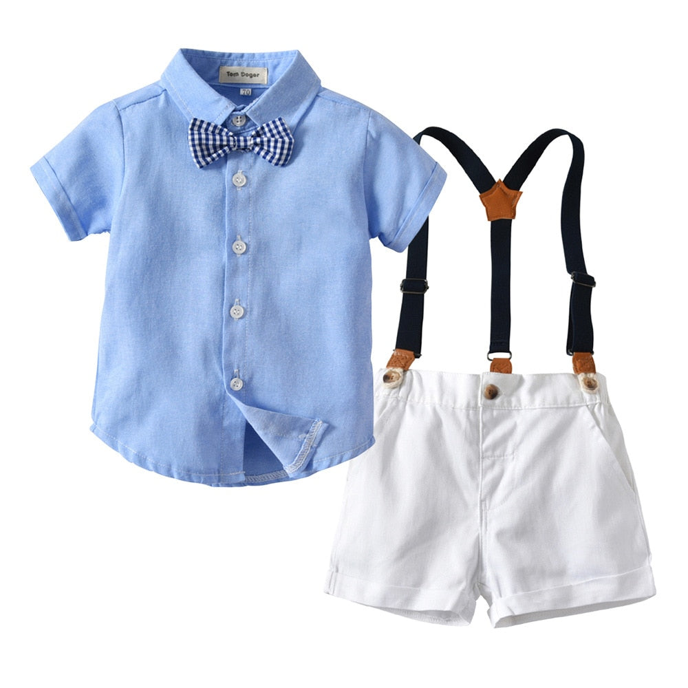 Summer Suit Set with Bow Tie & Suspenders | Stylish Cotton Outfit for Babies itsykitschycoo