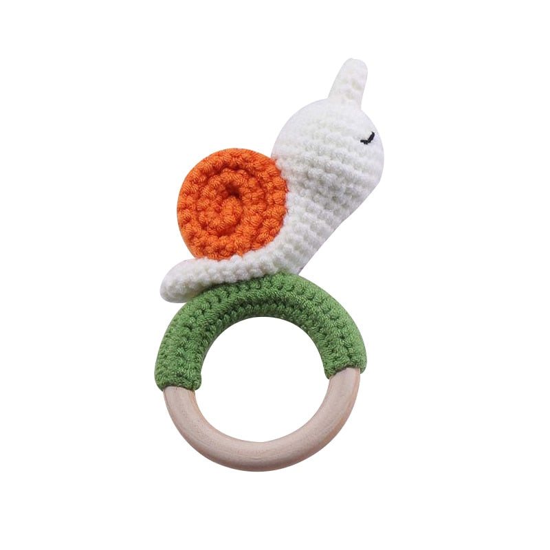 Crochet Wooden Rattle | Natural Handmade Toy for Baby's Senses itsykitschycoo