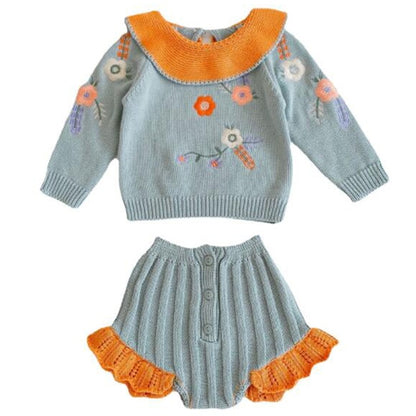 Baby Knit Sweater + Ruffle Edge Bloomer Set | Elegance in Embroidered Florals itsykitschycoo