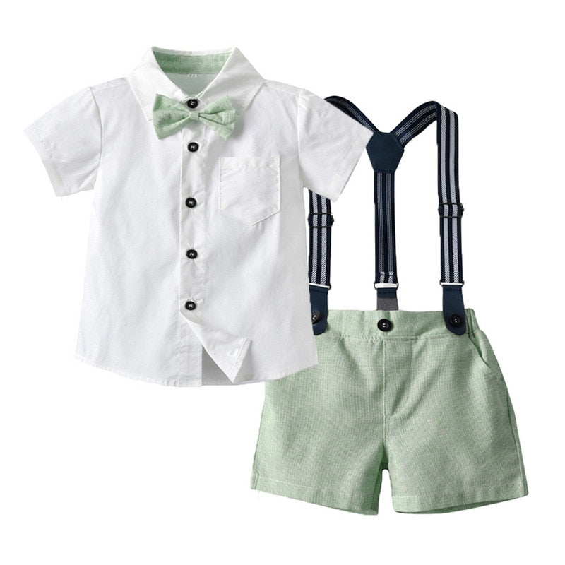 Summer Suit Set with Bow Tie & Suspenders | Stylish Cotton Outfit for Babies itsykitschycoo