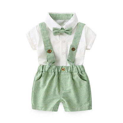 Summer Suit Set with Bow Tie & Suspenders | Stylish Cotton Outfit for Babies itsykitschycoo