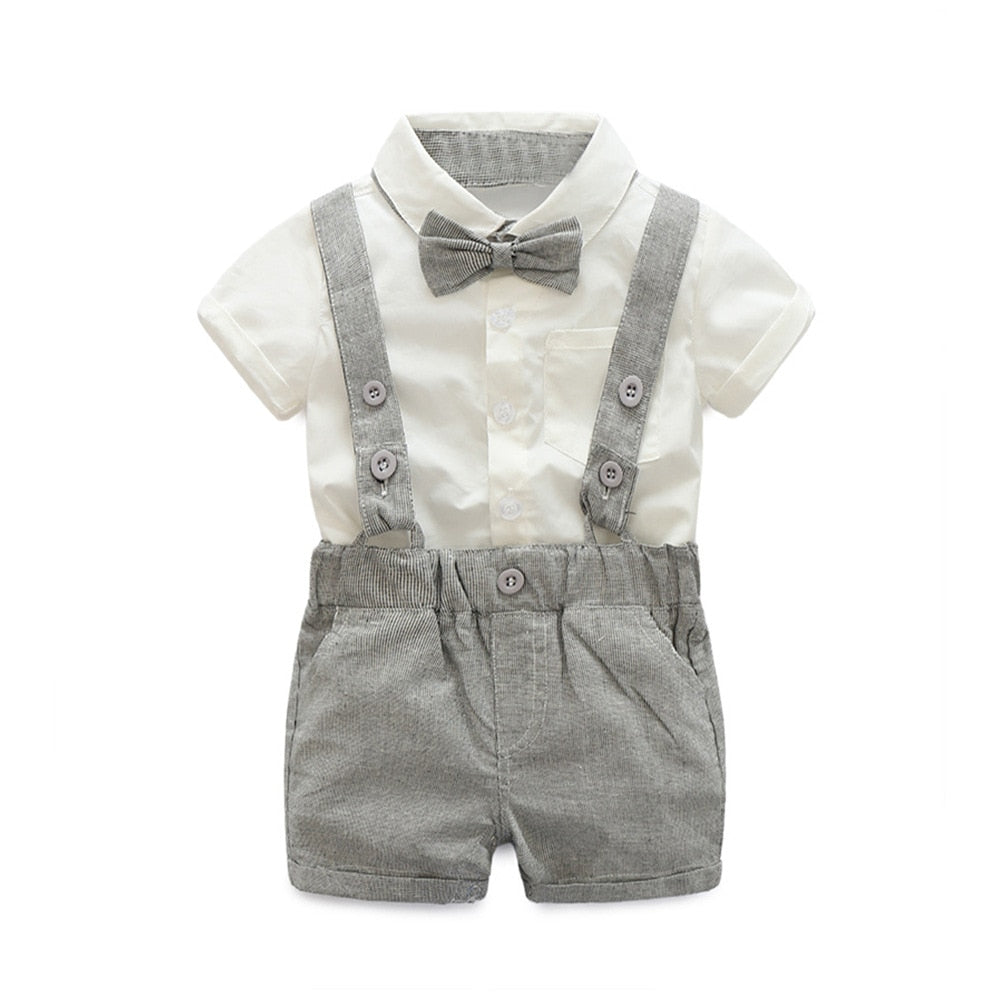 Summer Suit Set with Bow Tie & Suspenders | Stylish Cotton Outfit for Babies itsykitschycoo