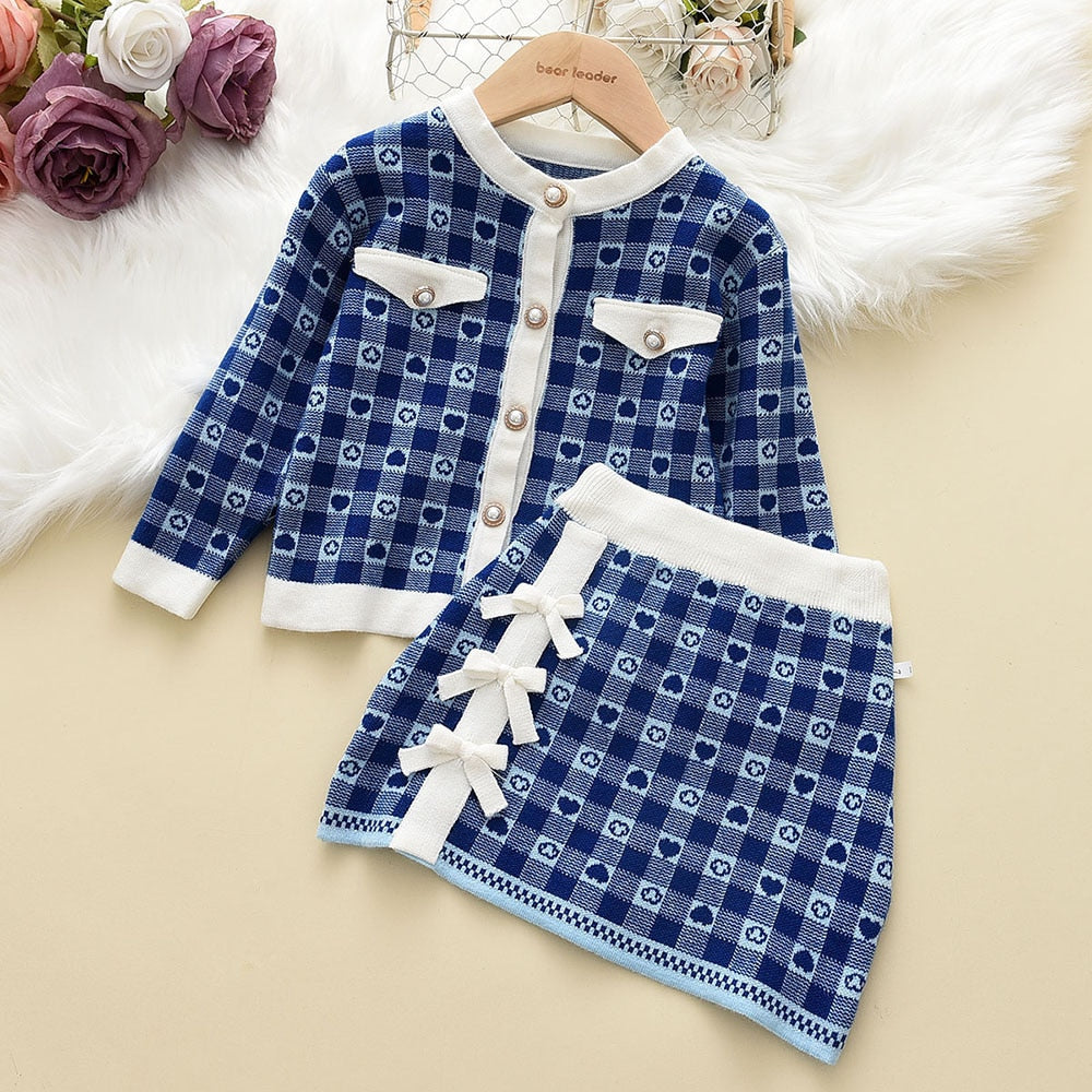 Girls Knit Skirt Set | Cozy Style with Geometric Plaid Print itsykitschycoo