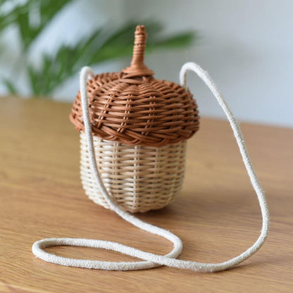 Vintage Style Acorn Rattan Bag | Adorable Woven Bag for Toddlers itsykitschycoo
