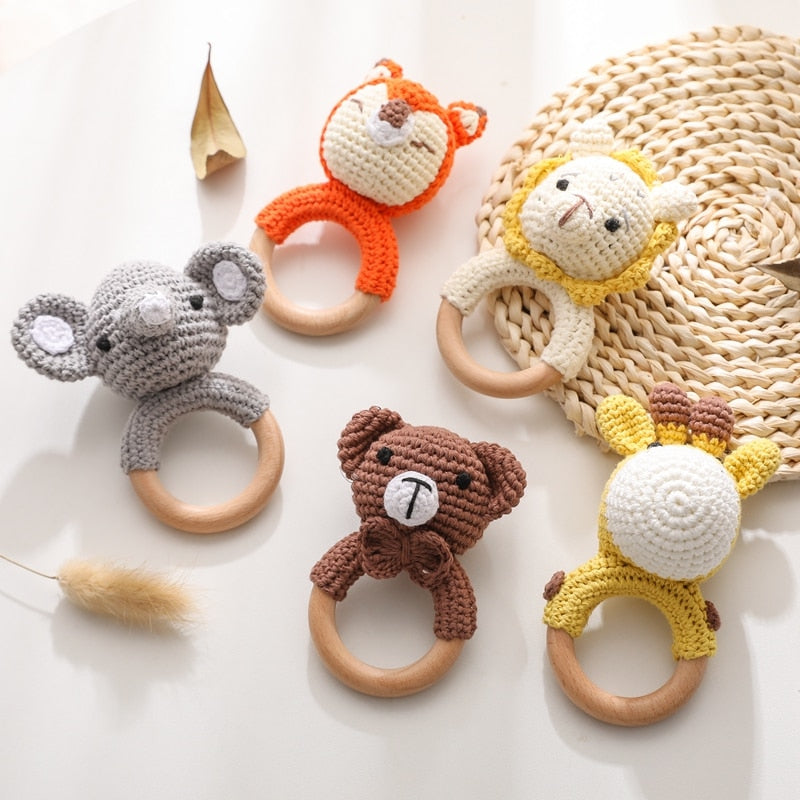 Crochet Wooden Rattle | Natural Handmade Toy for Baby's Senses itsykitschycoo
