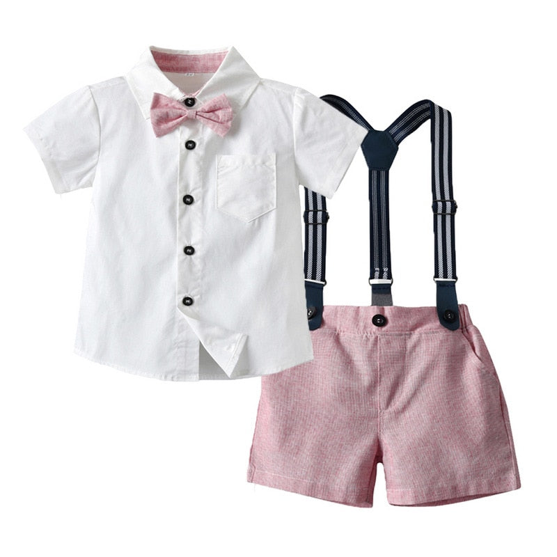 Summer Suit Set with Bow Tie & Suspenders | Stylish Cotton Outfit for Babies itsykitschycoo