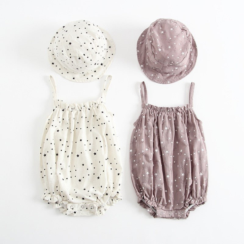 Romper with Matching Hat Set | Adorable Sleeveless Romper and Bucket Hat itsykitschycoo